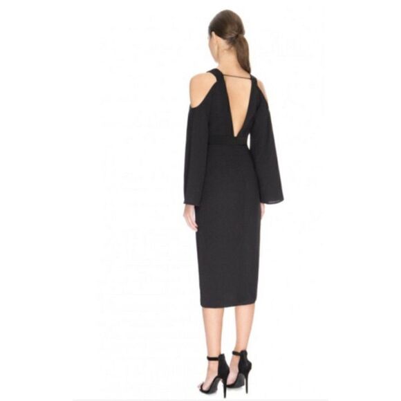 NWT KEEPSAKE THE LABEL XS COLD SHOULDER BELL SLEEVE MIDI DRESS IN BLACK $199 - Picture 3 of 8